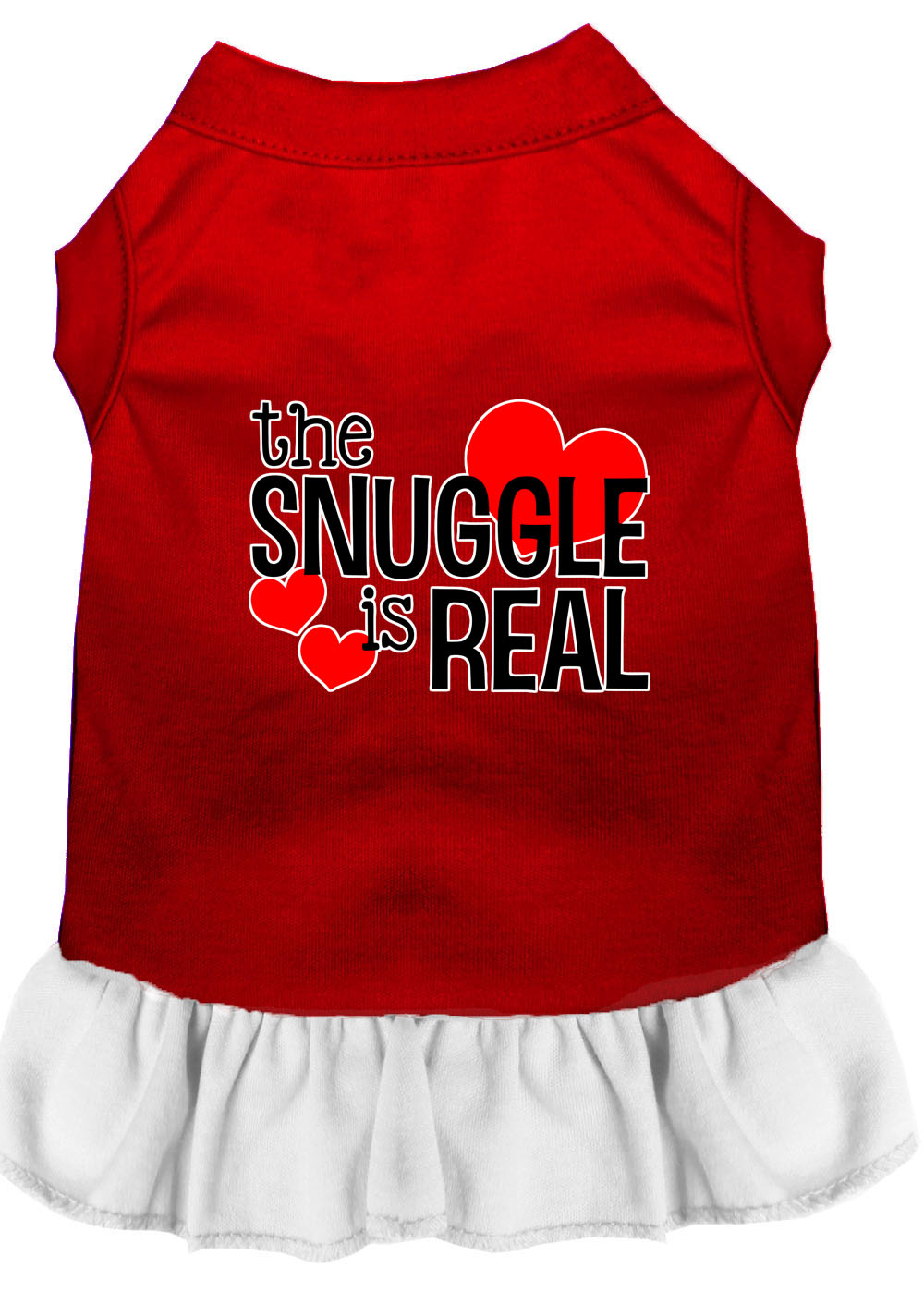 The Snuggle is Real Screen Print Dog Dress Red with White XL